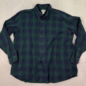 LL Bean Mens XXL Reg Plaid Flannel Shirt Long Sleeve Button Up Green Navy 0 BHF4